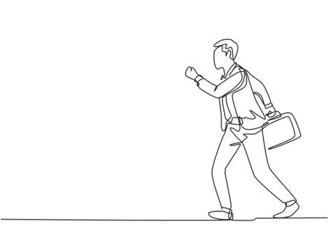 Single continuous single line drawing of young happy male urban commuter run Illustrazione stock