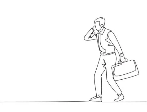 Single continuous single line drawing of urban commuter workers running Stock-Illustration