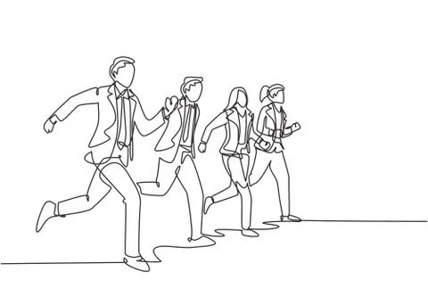 Single continuous single line drawing group of urban commuter workers walking Stock-Illustration