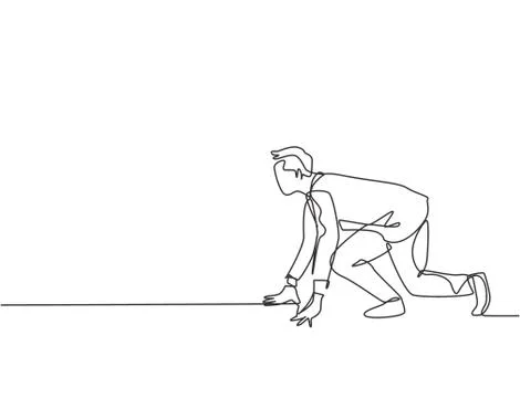 Single continuous single line drawing of happy businessman get ready to run 스톡 일러스트