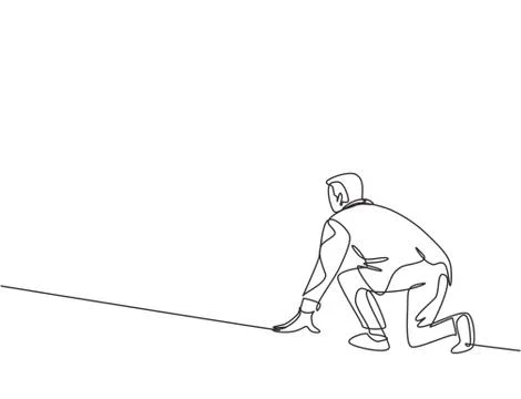 Single continuous single line drawing of happy businessman get ready to run Stock Illustration