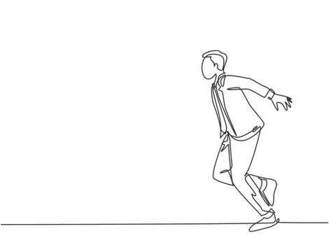 Single continuous single line drawing of young happy businessman running Stock Illustration