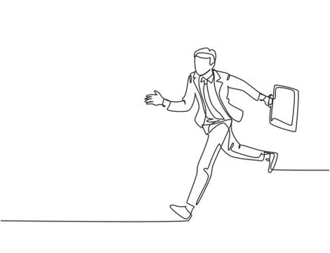 Single continuous single line drawing of young urban commuter worker running Illustrazione stock