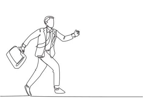 Single continuous single line drawing of young urban commuter worker running Stock Illustration