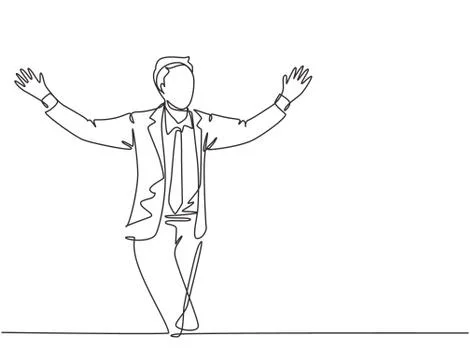 Single continuous single line drawing of young happy male manager running Stock Illustration