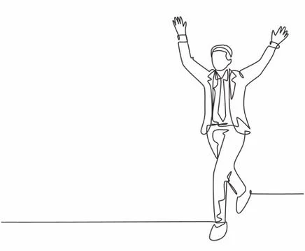 Single continuous single line drawing of young happy male manager running Illustrazione stock