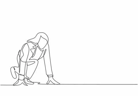 Single continuous single line drawing of businesswoman get ready to run 스톡 일러스트
