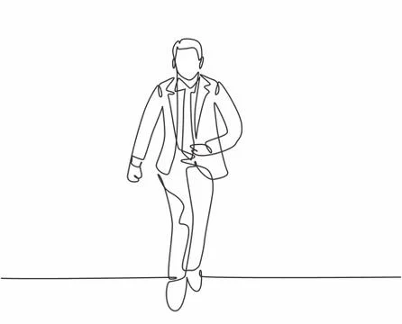 Single continuous single line drawing of young happy businessman running fast Illustrazione stock