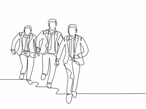 Single continuous single line drawing group of urban commuter workers running 스톡 일러스트
