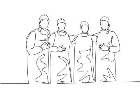 Single continuous single line drawing group of surgeon doctors standing Illustrazione stock