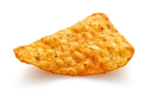 Single corn tortilla chip isolated on white Stock Photos