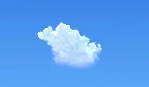 Single cumulus cloud on blue sky isolated. cgi nature 3D illustration Illustrazione stock