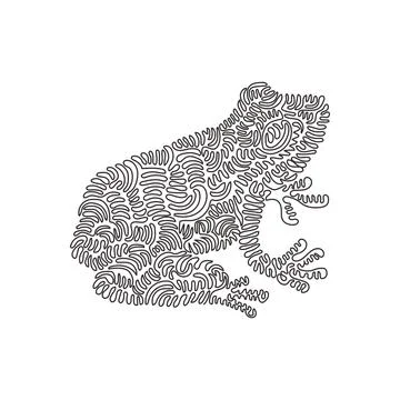 Single curly one line drawing of frogs, tailless amphibians abstract art Stock Illustration