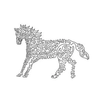 Single curly one line drawing of elegant horse abstract art. Stock Illustration