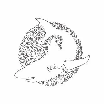 Single curly one line drawing of aggressive shark. Illustrazione stock