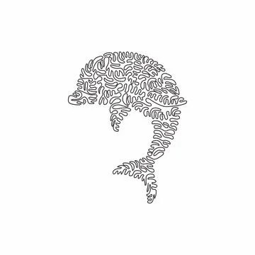 Single curly one line drawing of funny dolphin abstract art. Stock Illustration