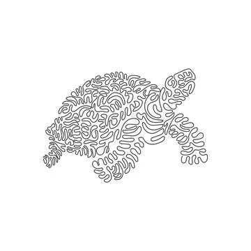 Single curly one line drawing of hard, rounded shell tortoises abstract art. Stock Illustration