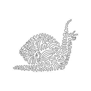 Single curly one line drawing of cute snail abstract art. Stock Illustration