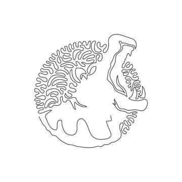 Single curly one line drawing of scary hippopotamus abstract art. Illustrazione stock