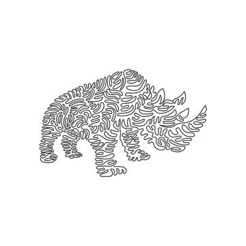 Single curly one line drawing of herbivores rhinos abstract art Stock Illustration