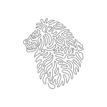Single curly one line drawing of muscular lion Illustrazione stock