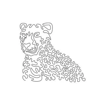 Single curly one line drawing abstract art. The cheetah eyeing prey. Stock Illustration