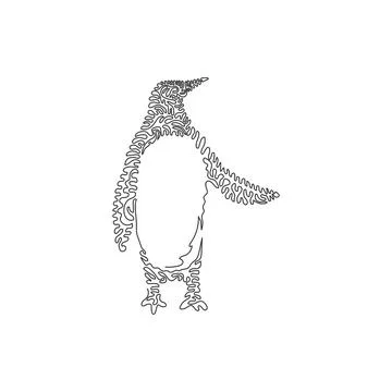 Single curly one line drawing abstract art. Penguin flippers like oars Illustrazione stock