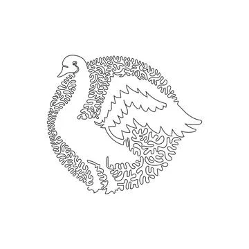 Single curly one line drawing abstract art. Beautiful swan wingspan Illustrazione stock