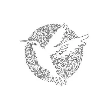 Single curly one line drawing. Hummingbird with a long, slender bill. Stock Illustration