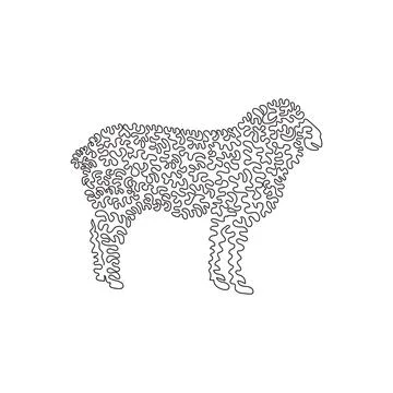 Single curly one line drawing of cute sheep abstract art Stock Illustration