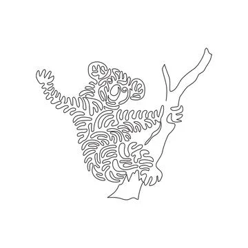 Single curly one line drawing of cute koala abstract art Illustrazione stock