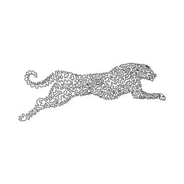 Single curly one line drawing abstract art. Cheetah is fastest mammal Stock Illustration