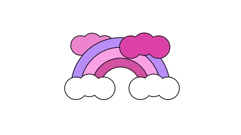Single cute rainbow with colorful clouds animation isolated on white background Stock Footage 338005144