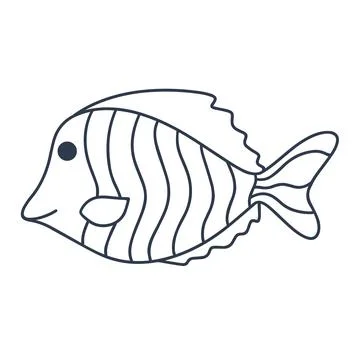 Single cute striped fish doodle style Stock Illustration
