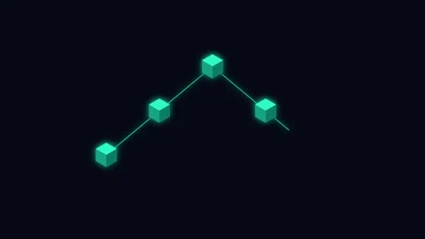 A single cyan glowing cube floating against a stark black background space Stock Footage 338310598