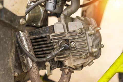 Single-cylinder ATV engine. spark plug, aluminum cylinder, block head Stock-Fotos