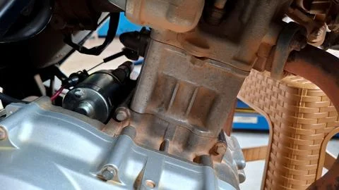 Single Cylinder Engine Block on Motorcycle Foto stock