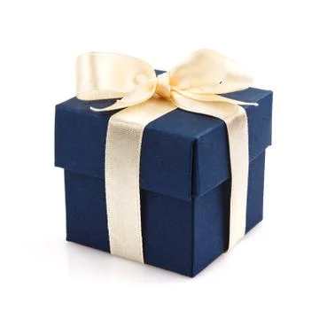 Single dark blue gift box Stock Photos