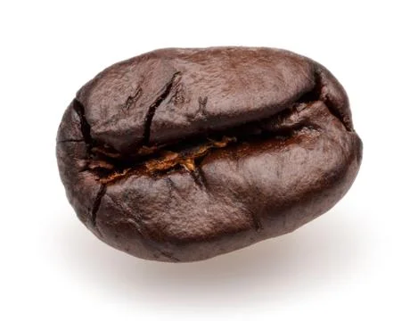 Single dark roasted coffee bean isolated on white Stock-Fotos