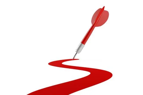 Single dart arrow on th end of path or way over white background, success, go Ilustración de archivo