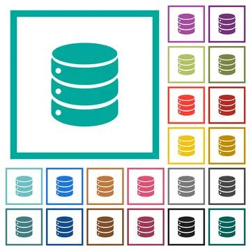 Single database flat color icons with quadrant frames 스톡 일러스트