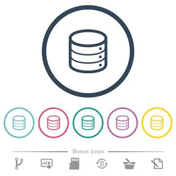 Single database flat color icons in round outlines Stock Illustration
