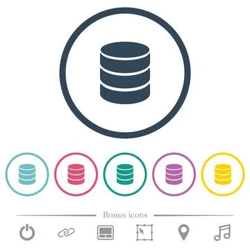 Single database flat color icons in round outlines Stock Illustration