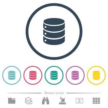 Single database flat color icons in round outlines Stock Illustration