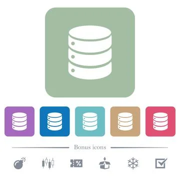 Single database flat icons on color rounded square backgrounds Stock Illustration