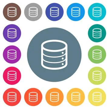 Single database flat white icons on round color backgrounds 스톡 일러스트