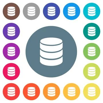 Single database flat white icons on round color backgrounds Stock Illustration