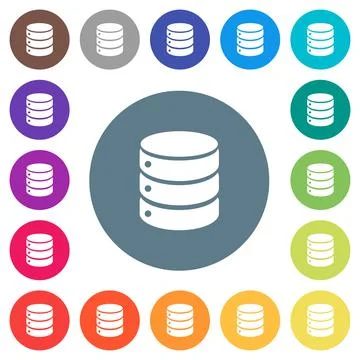 Single database flat white icons on round color backgrounds Stock Illustration