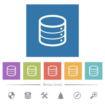 Single database flat white icons in square backgrounds Stockillustratie