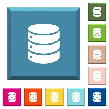Single database white icons on edged square buttons Stock Illustration